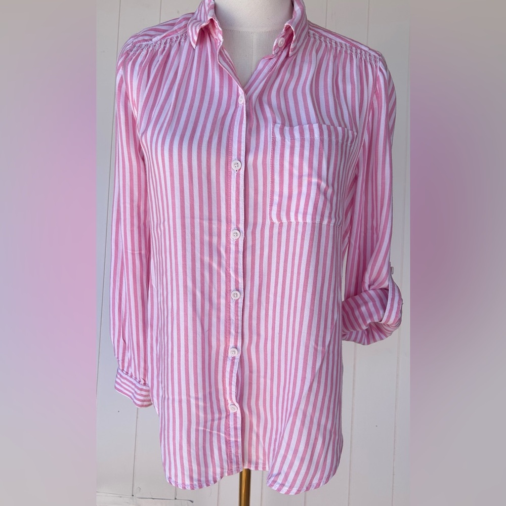 beachlunchlounge Women’s Cotton Candy Striped Blouse Long Sleeves Size Small